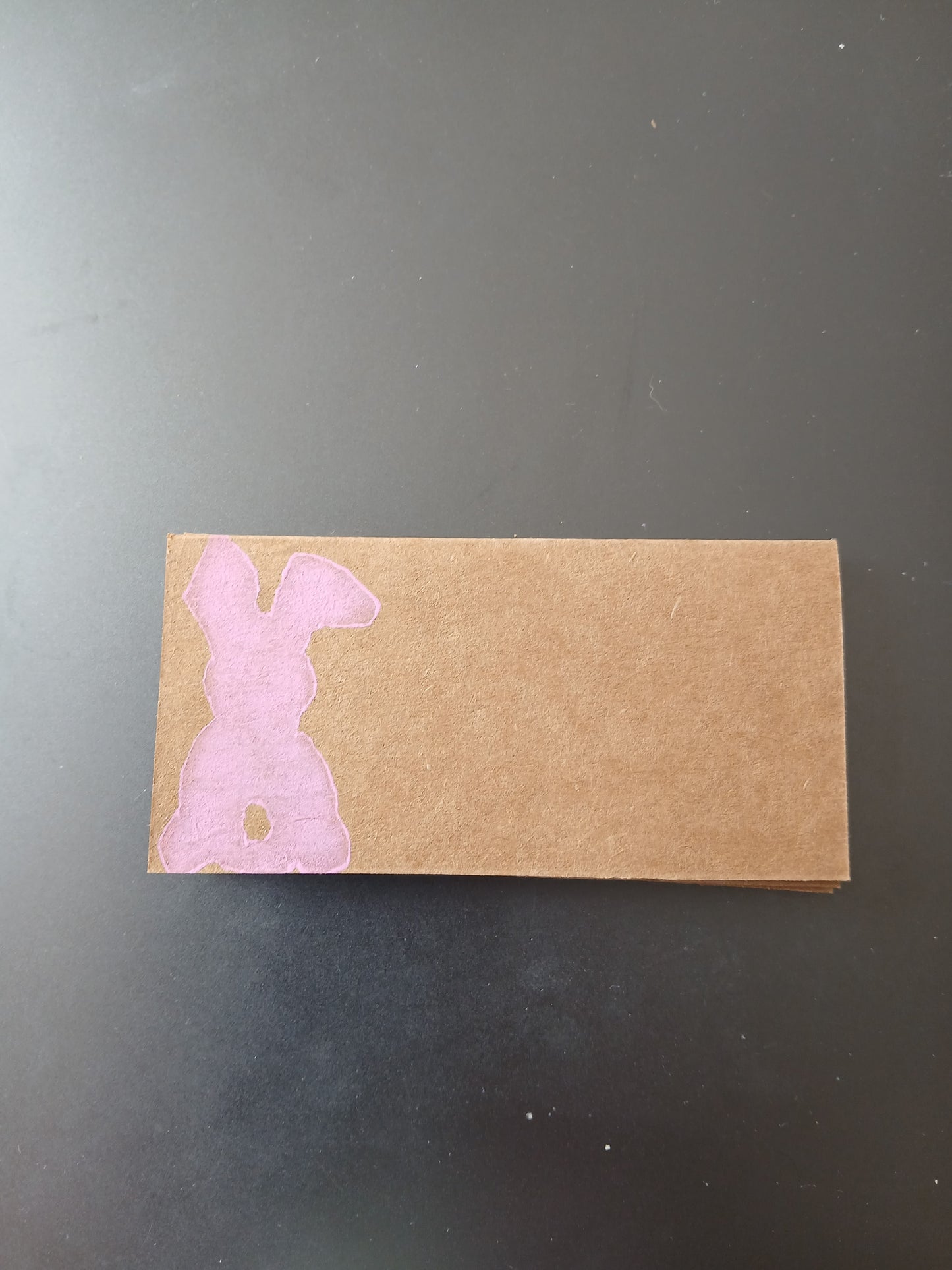 Bunny in Pink on rectangle brown place card