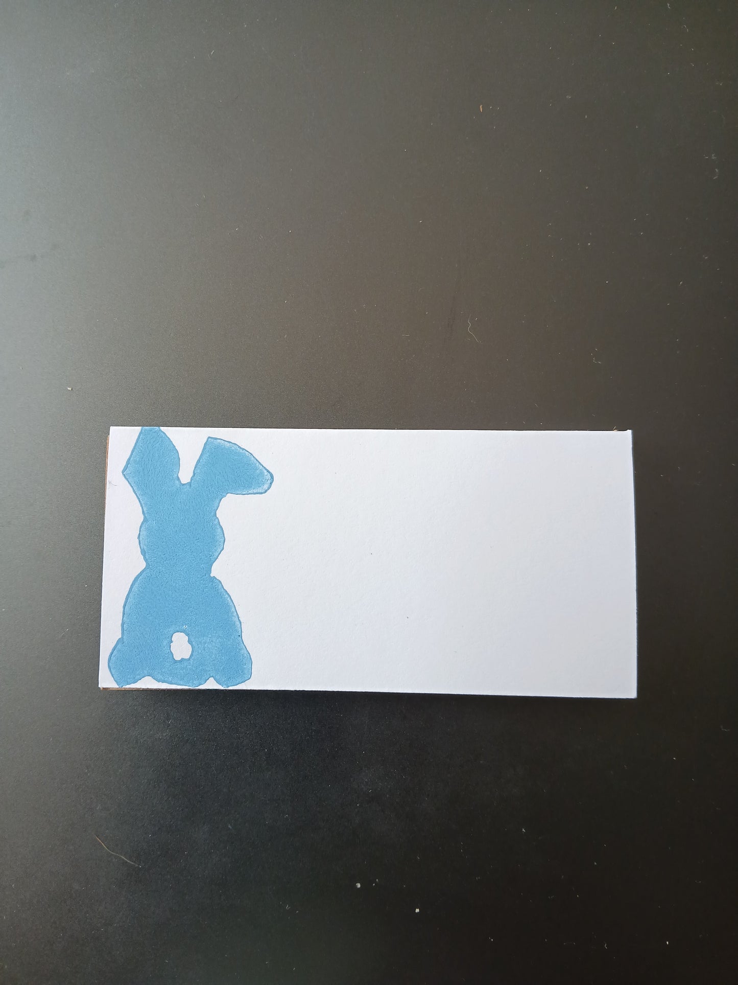Bunny in Blue on rectangle white place card