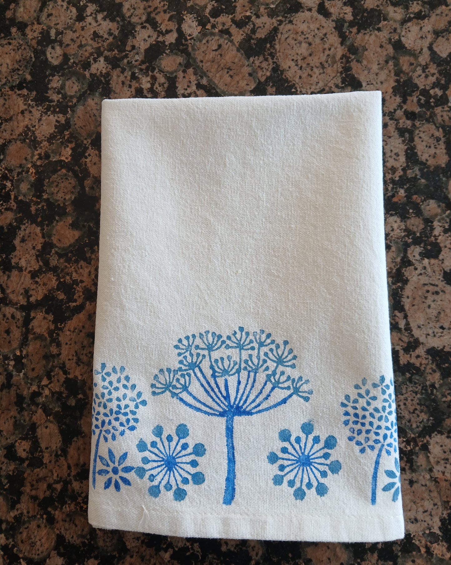 Seeds in Blue on white cotton napkin