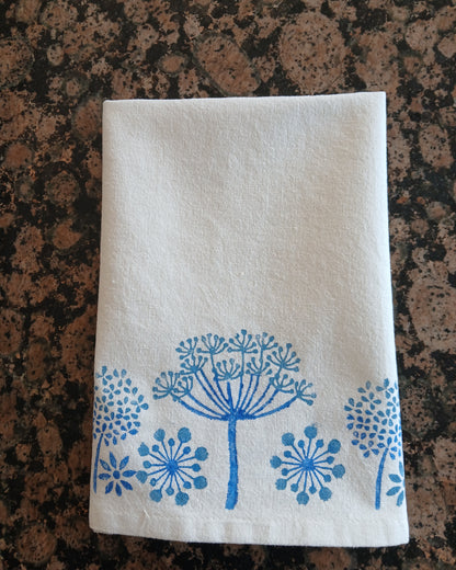 Seeds in Blue on white cotton napkin