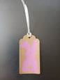 Bunny (large) in Pink on oblong brown gift tag with ribbon