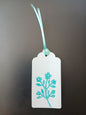 Flower Bunch in Teal on oblong white gift tag with ribbon