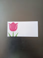 Tulip in Raspberry & Green on rectangle white place card