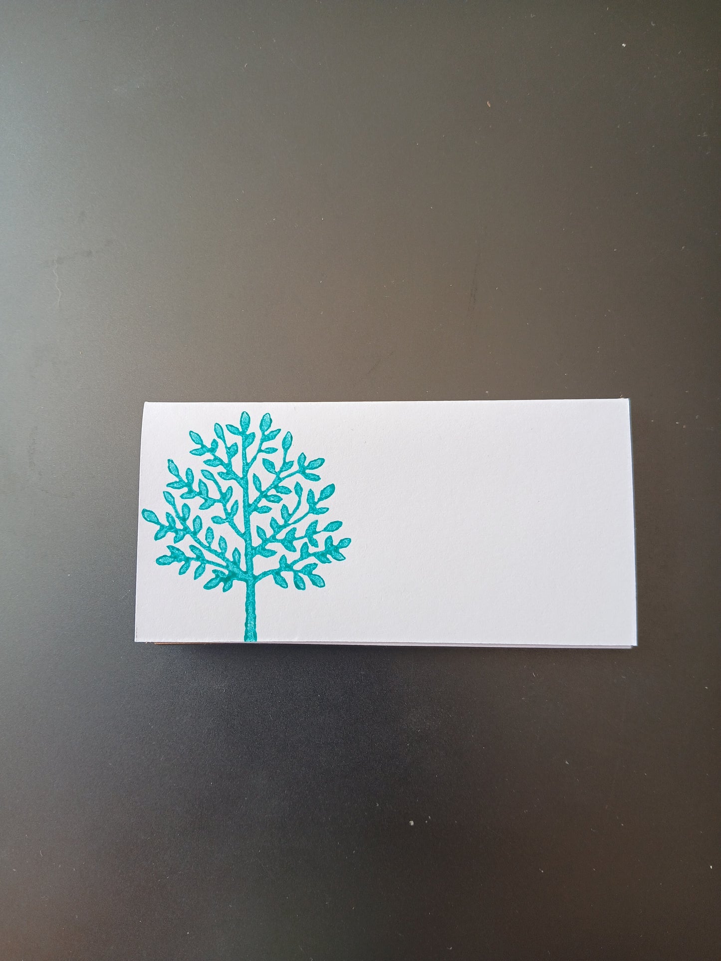 Indian Tree in Teal on rectangle white place card