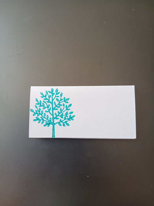 Indian Tree in Teal on rectangle white place card