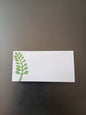 Indian Curved Leaf in Green on rectangle white place card