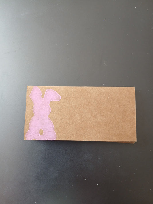 Bunny in Pink on rectangle brown place card