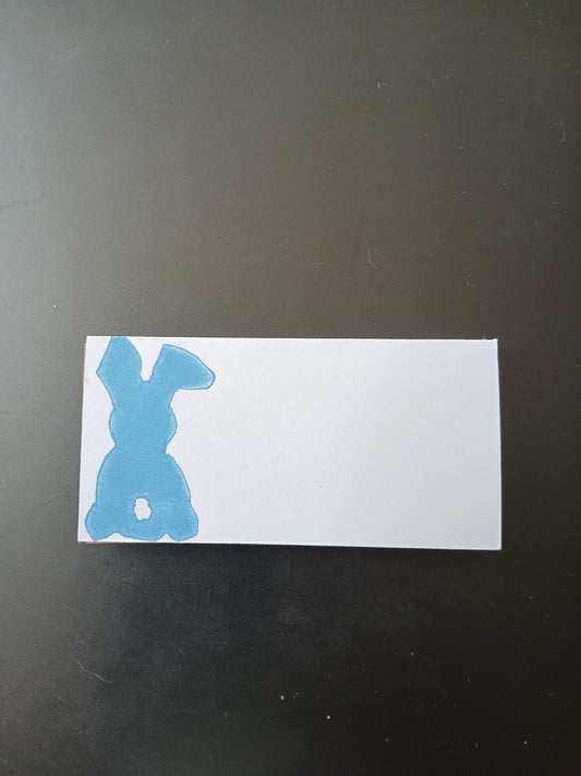 Bunny in Blue on rectangle white place card