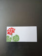 Geranium in Red & Green on rectangle white place card