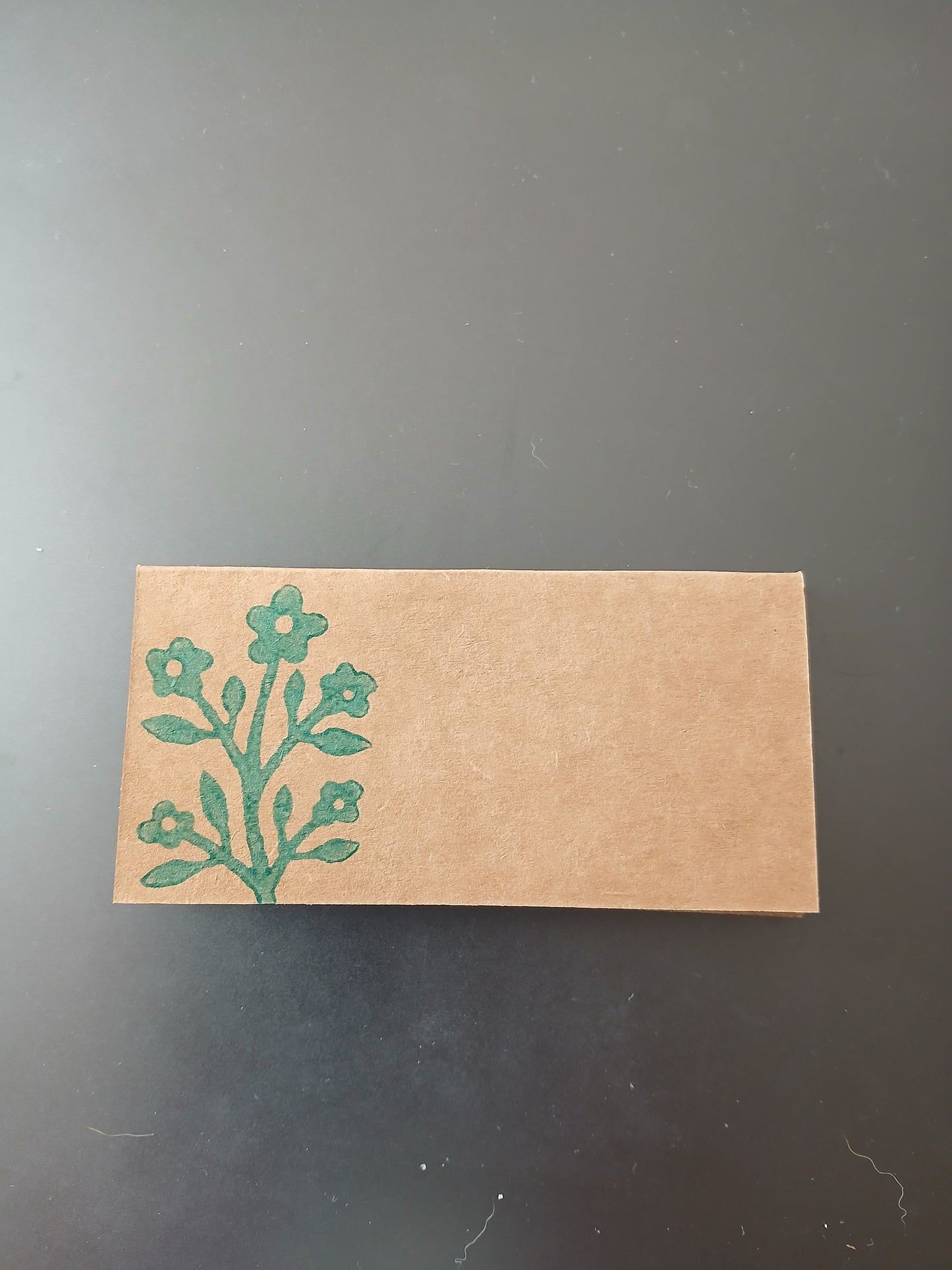 Flower Bunch in Teal on rectangle brown place card