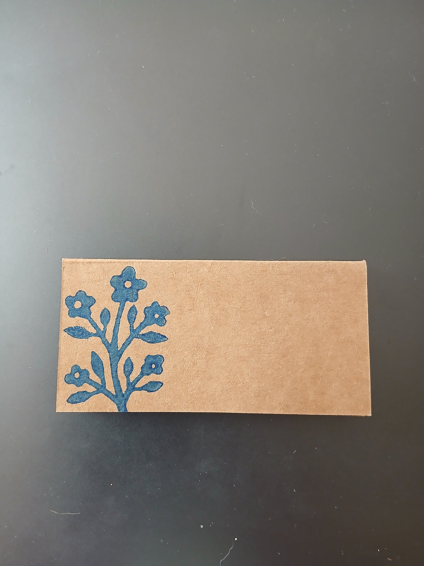 Flower Bunch in Brilliant Blue on rectangle brown place card