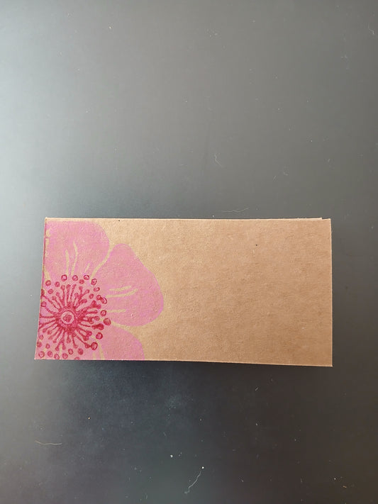 Dog Rose in Pink & Raspberry on rectangle brown place card