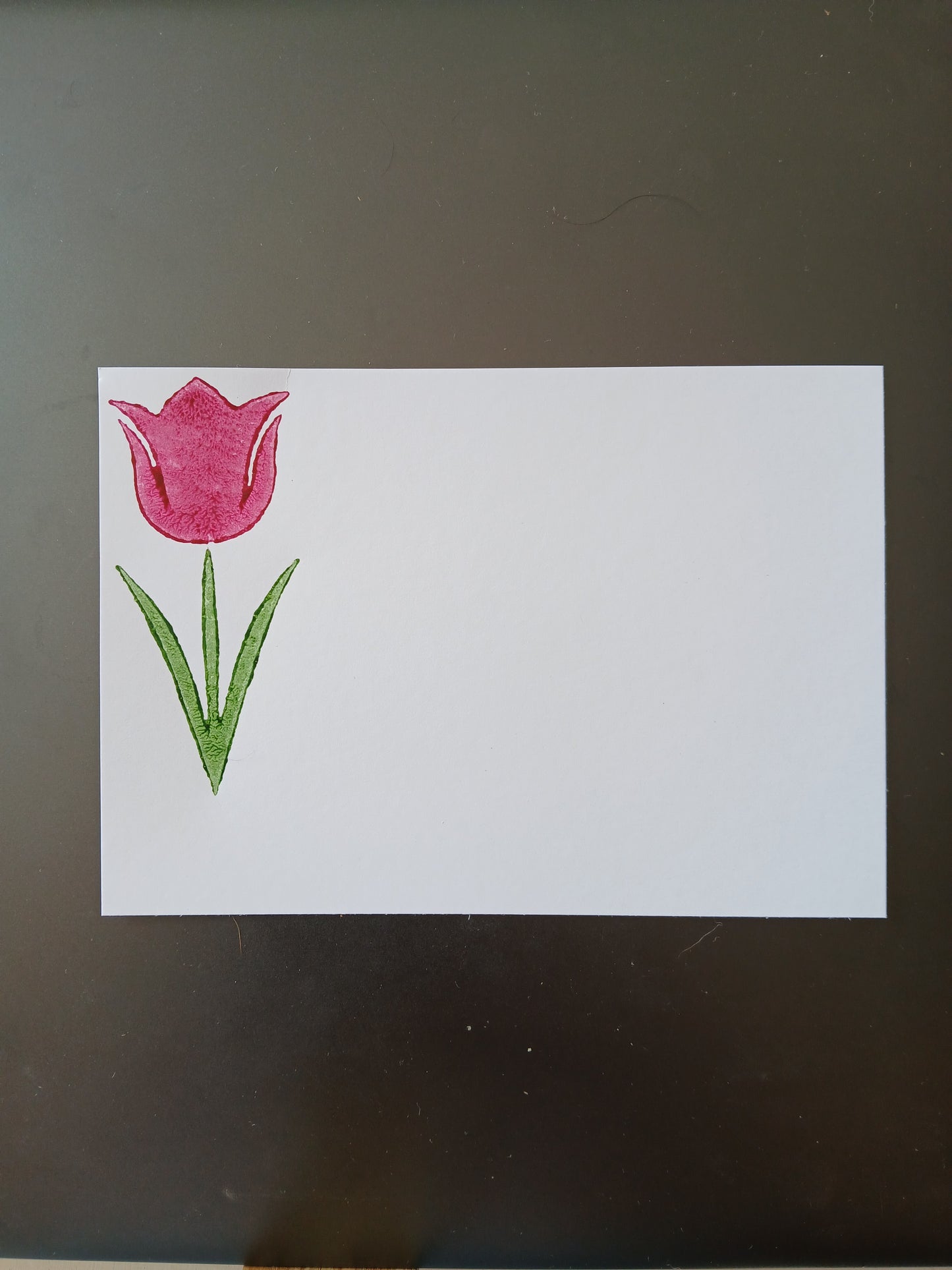 Tulip in Raspberry & Green on white notelet