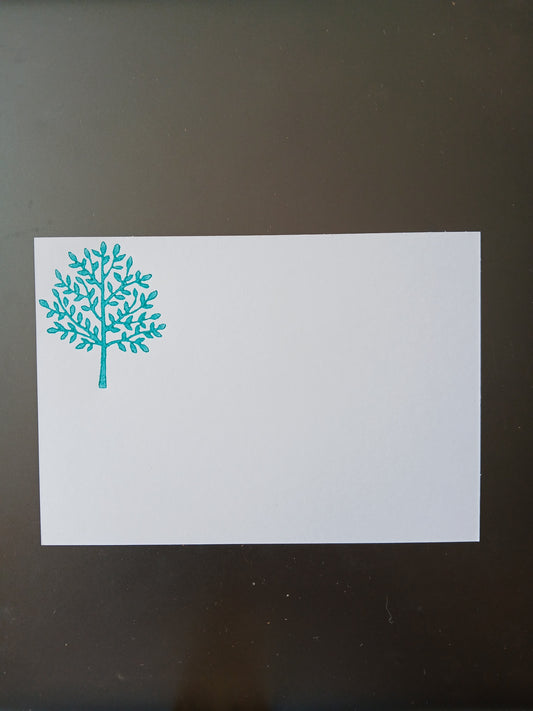 Indian Tree in Teal on white notelet