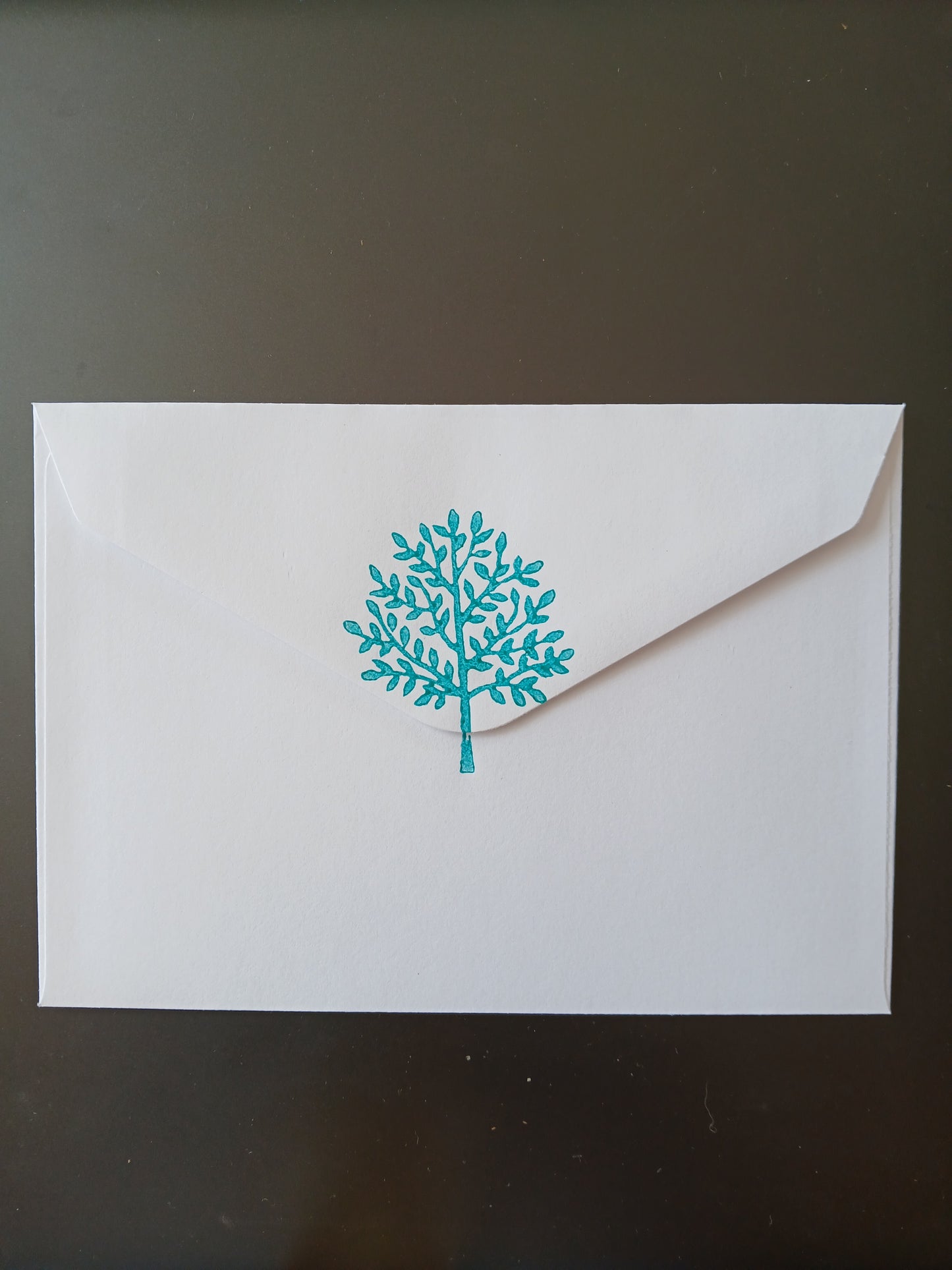 Indian Tree in Teal on white notelet
