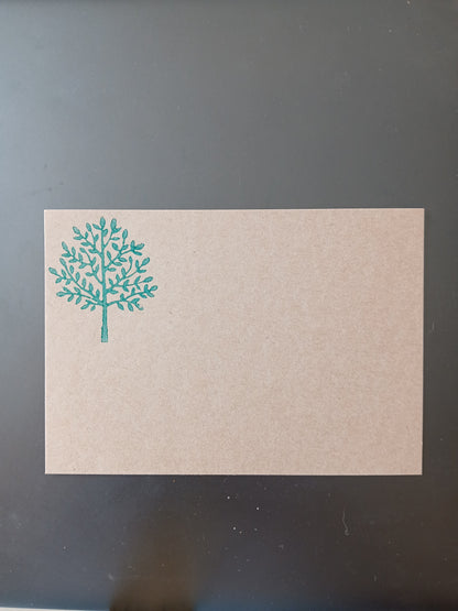 Indian Tree in Teal on brown notelet