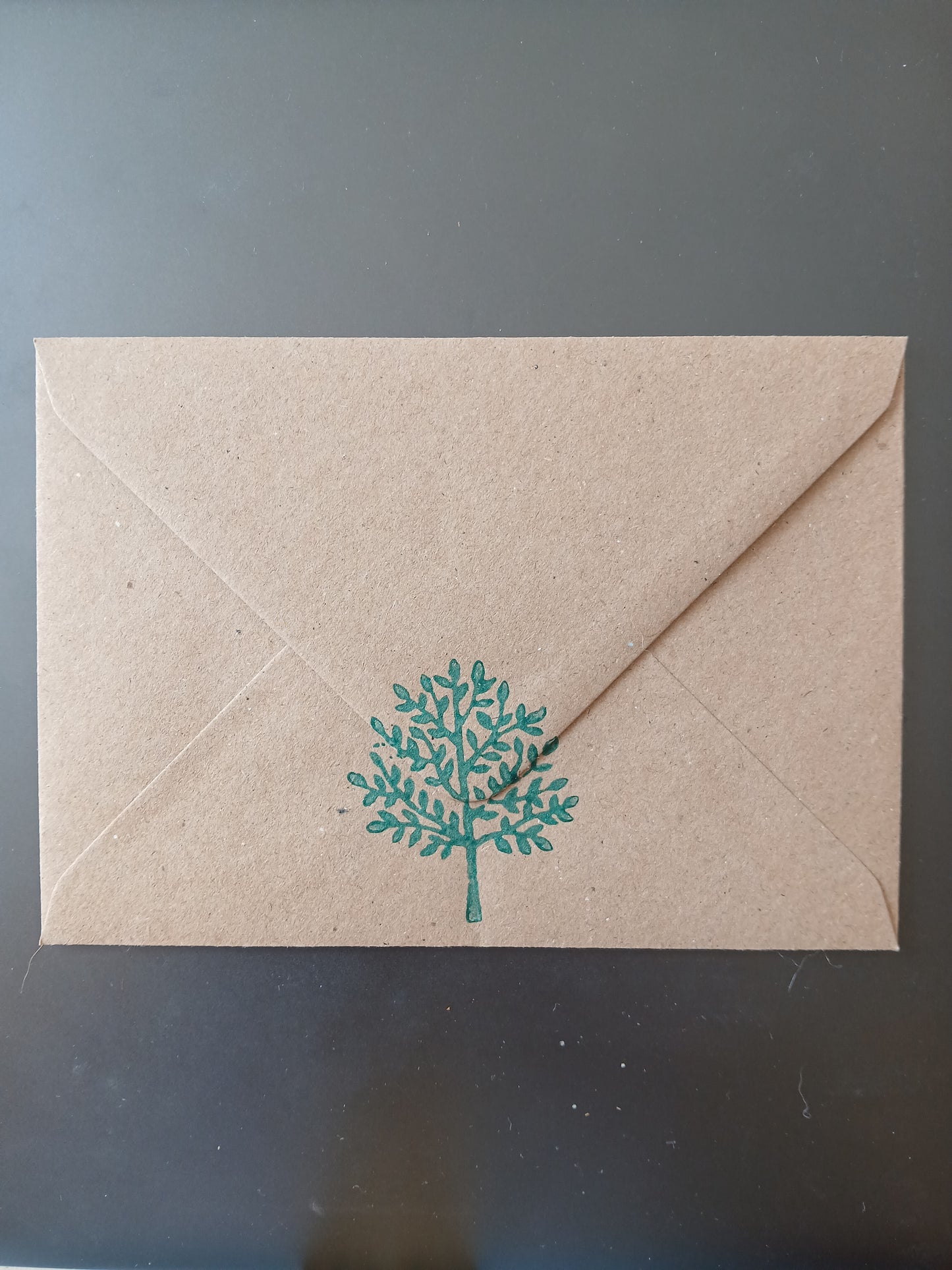 Indian Tree in Teal on brown notelet