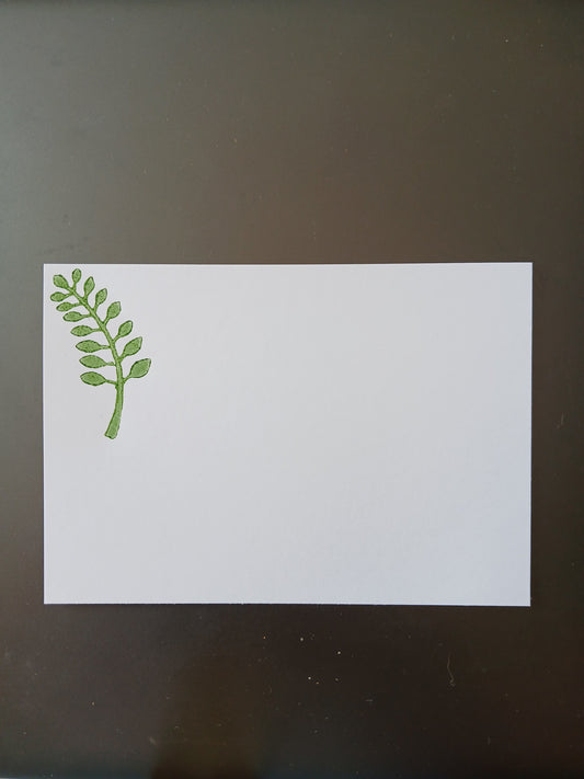 Indian Curved Leaf in Green on white notelet