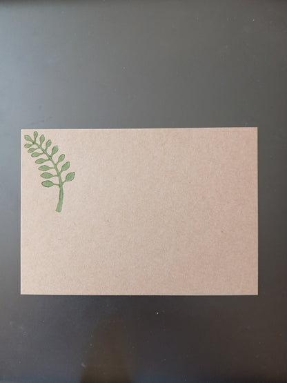 Indian Curved Leaf in Green on brown notelet