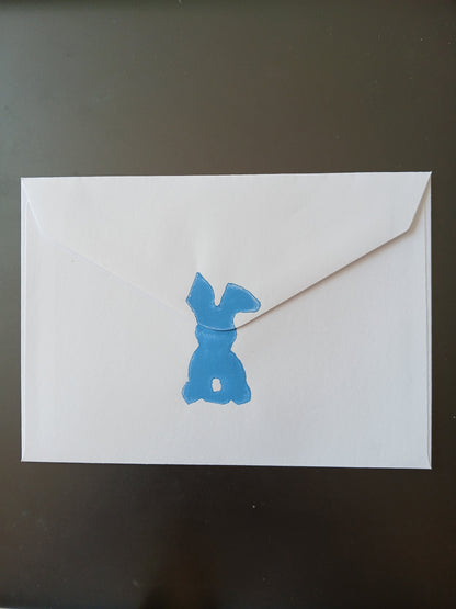 Bunny in Blue on white notelet