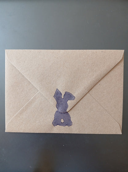 Bunny in Purple on brown notelet