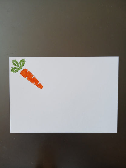 Carrot in Orange & Green on white notelet