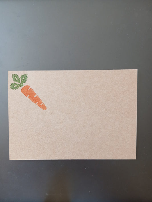 Carrot in Orange & Green on brown notelet