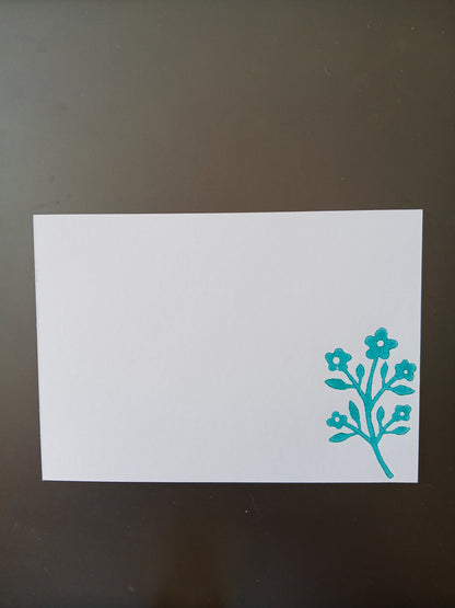 Flower Bunch in Teal on white notelet