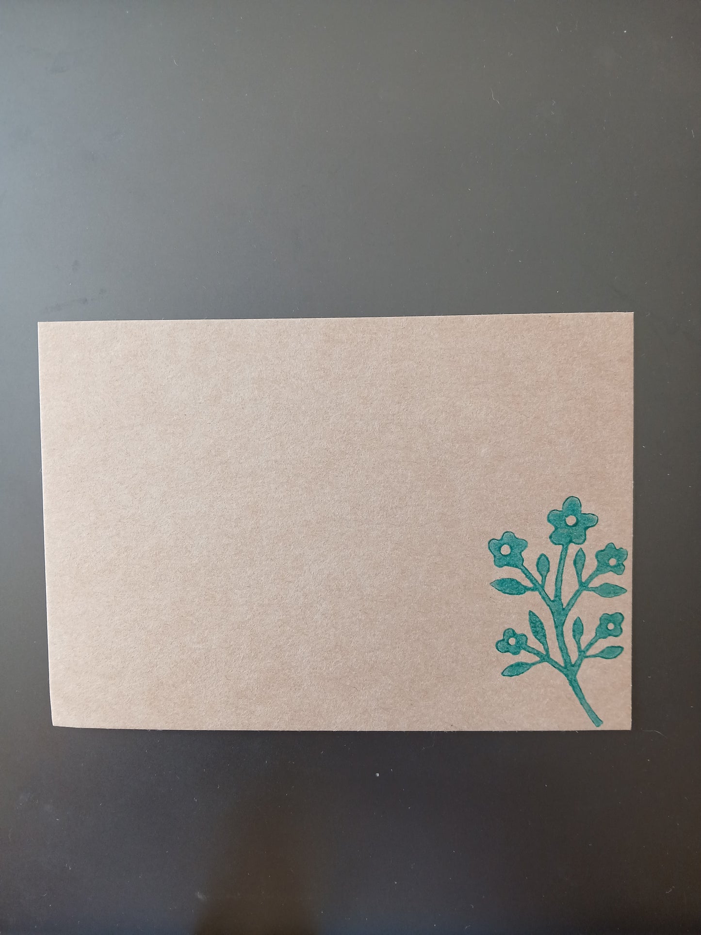 Flower Bunch in Teal on brown notelet