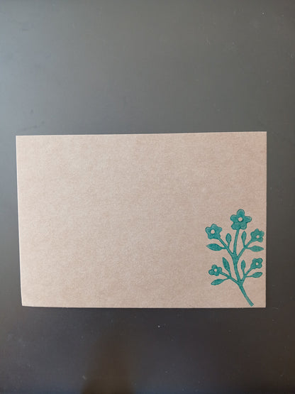 Flower Bunch in Teal on brown notelet