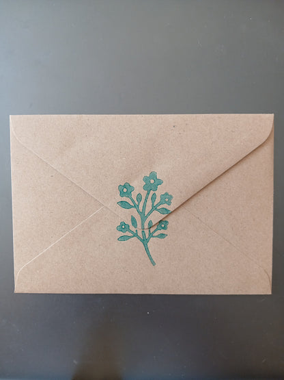 Flower Bunch in Teal on brown notelet
