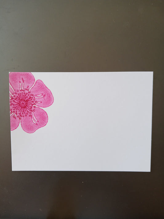 Dog Rose in Pink & Raspberry on white notelet