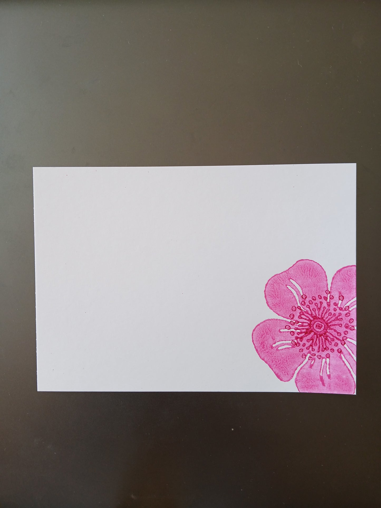 Dog Rose in Pink & Raspberry on white notelet