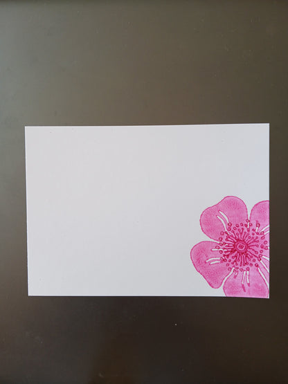 Dog Rose in Pink & Raspberry on white notelet