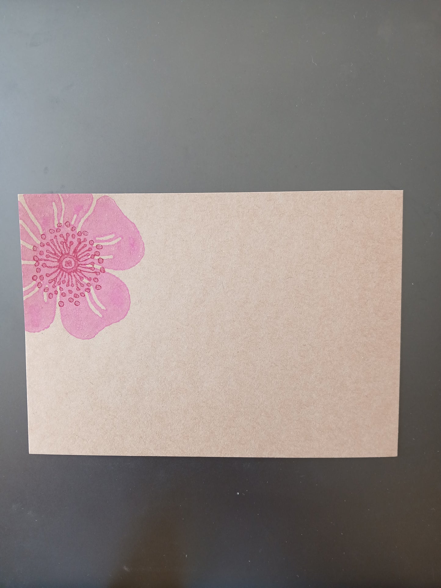 Dog Rose in Pink & Raspberry on brown notelet