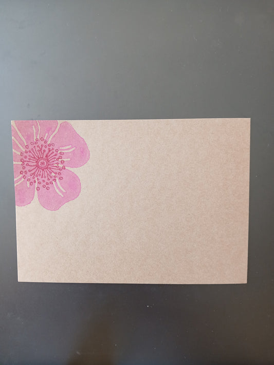 Dog Rose in Pink & Raspberry on brown notelet