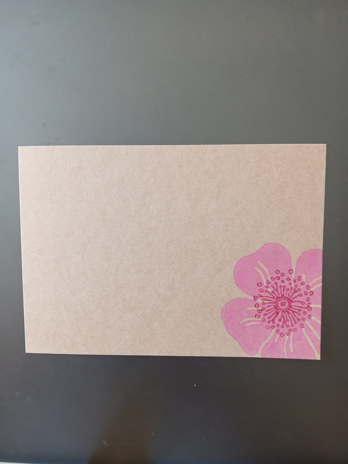 Dog Rose in Pink & Raspberry on brown notelet