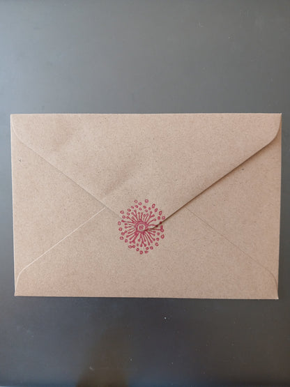 Dog Rose in Pink & Raspberry on brown notelet