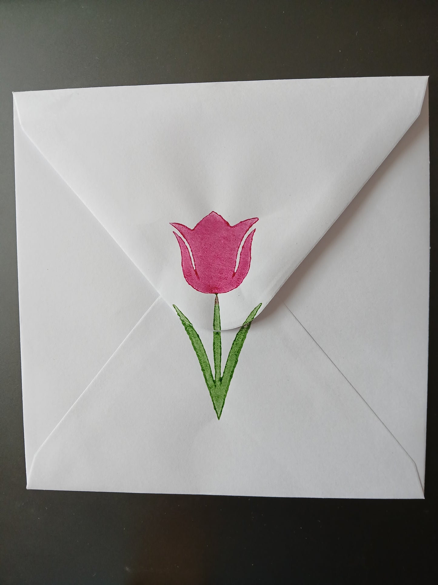 Tulip in Raspberry, Pink & Green on white card