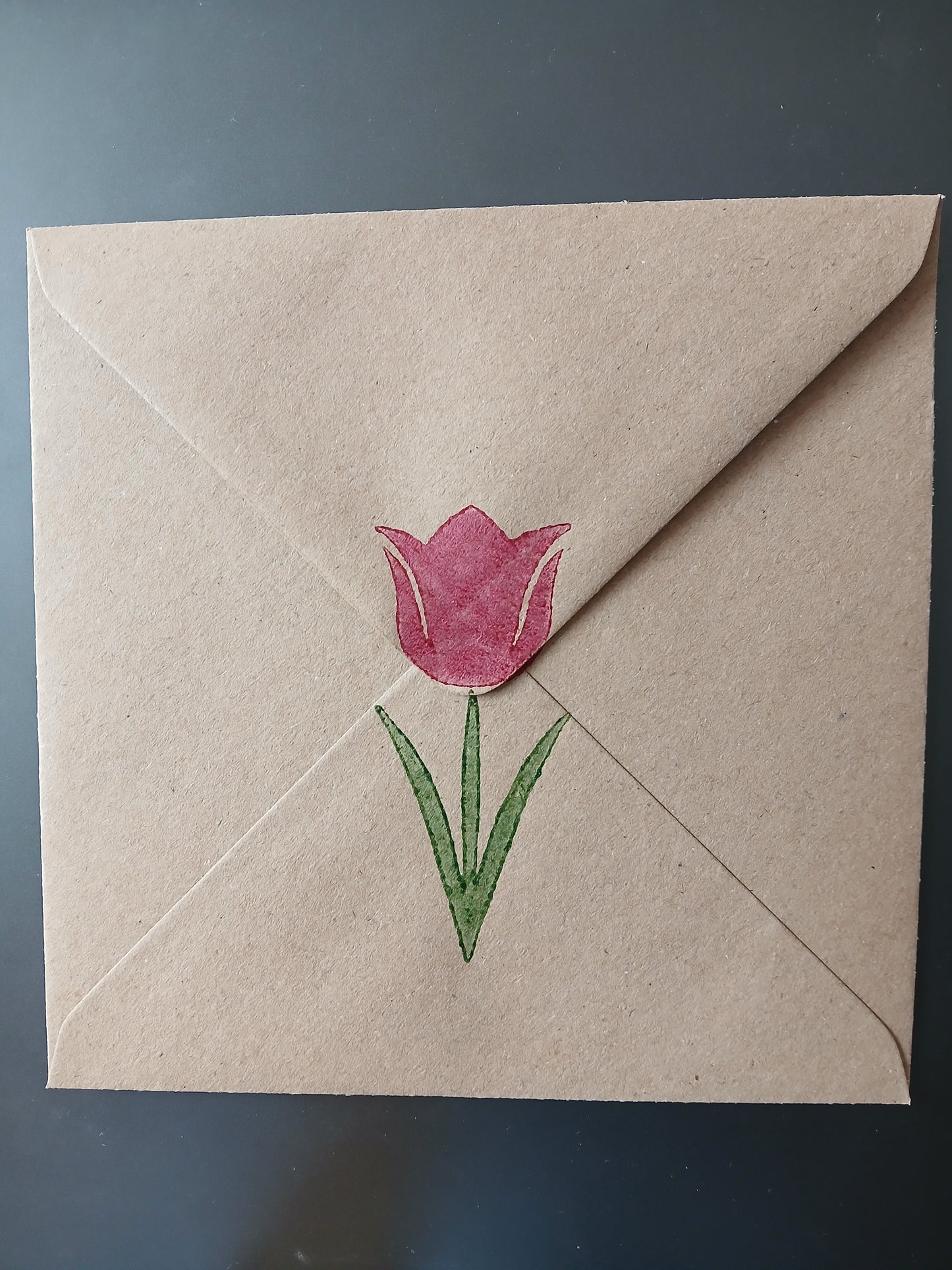 Tulip in Raspberry, Pink & Green on brown card