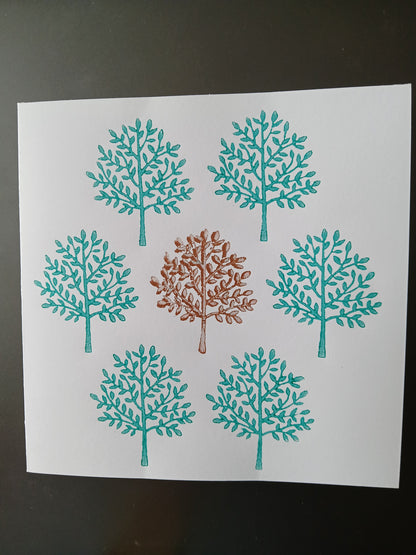 Indian Tree in Teal & Bronze on white card