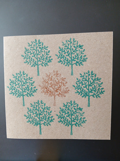 Indian Tree in Teal & Bronze on brown card
