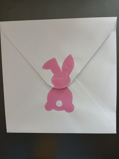 Bunny & Tulip with floral border in Pink & Green on white card
