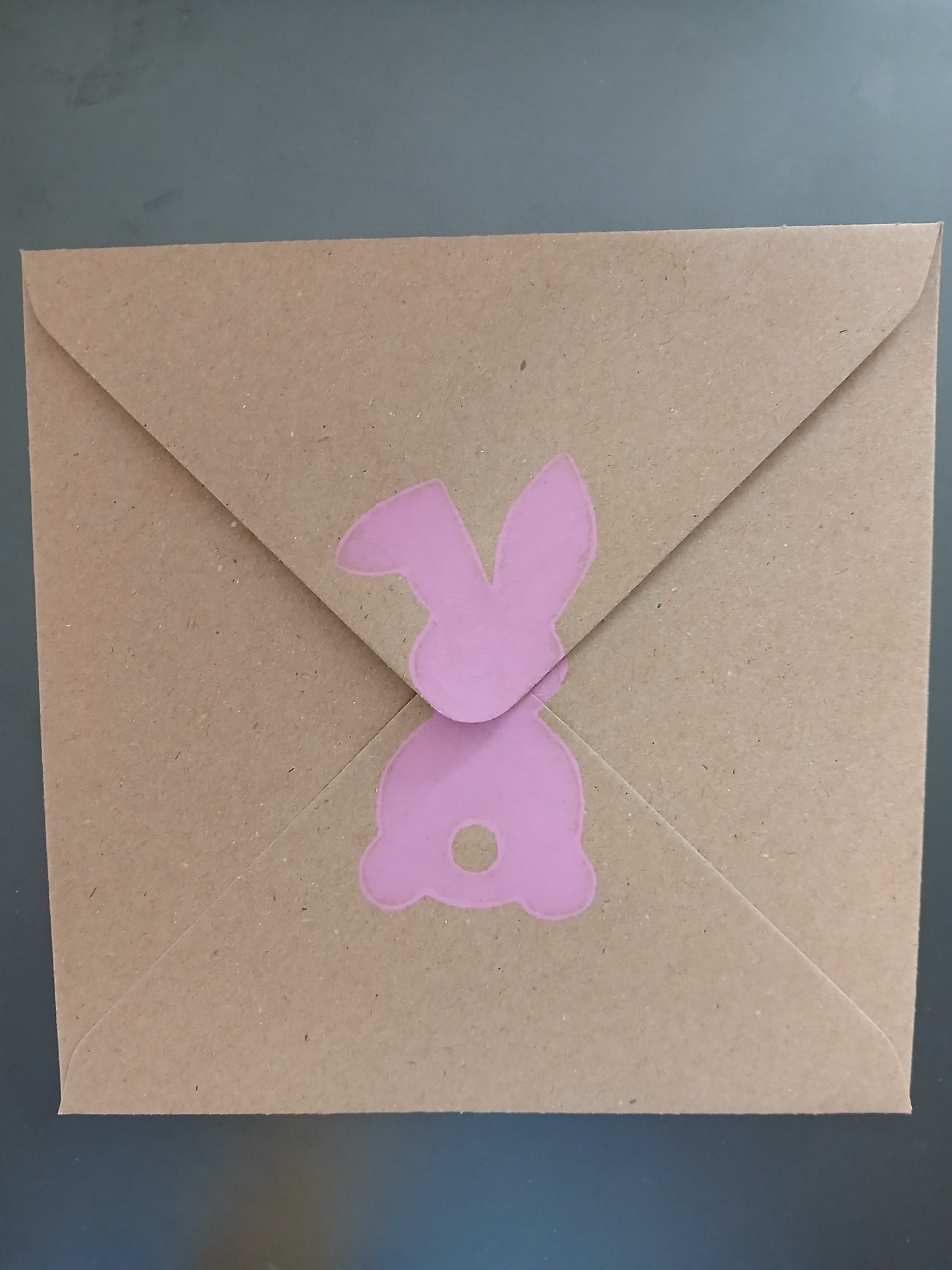 Bunny & Tulip with floral border in Pink & Green on brown card