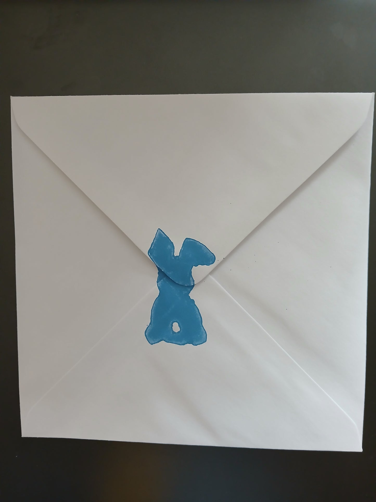 Bunny & Tulip with floral border in Blue & Green on white card
