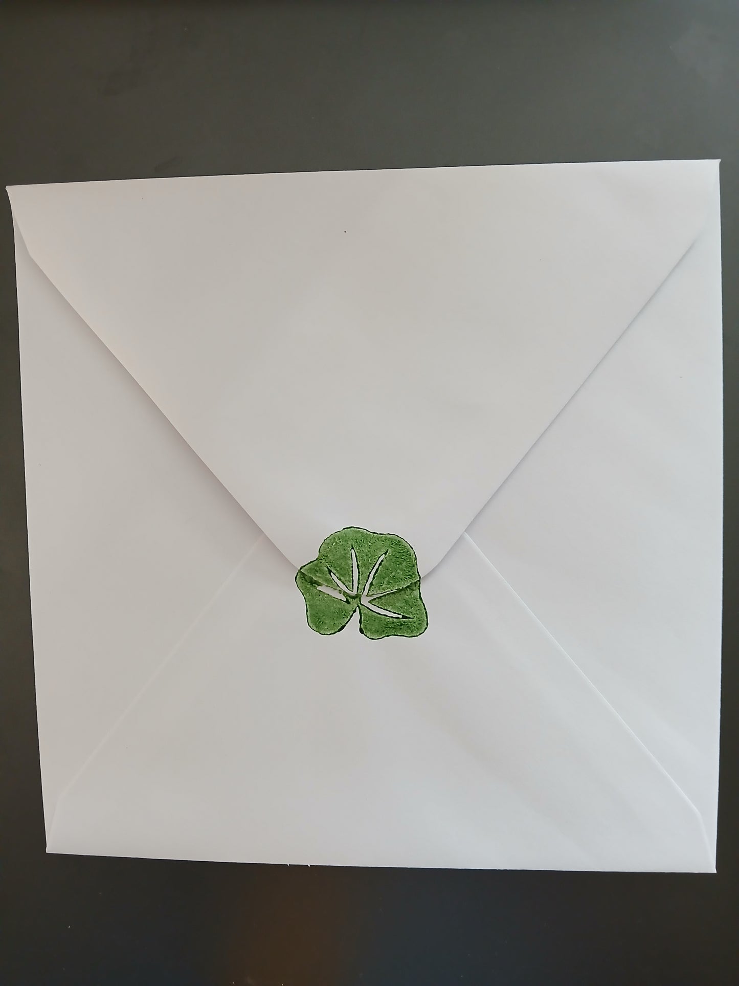 Geraniums in Red, Green & Brown on white card