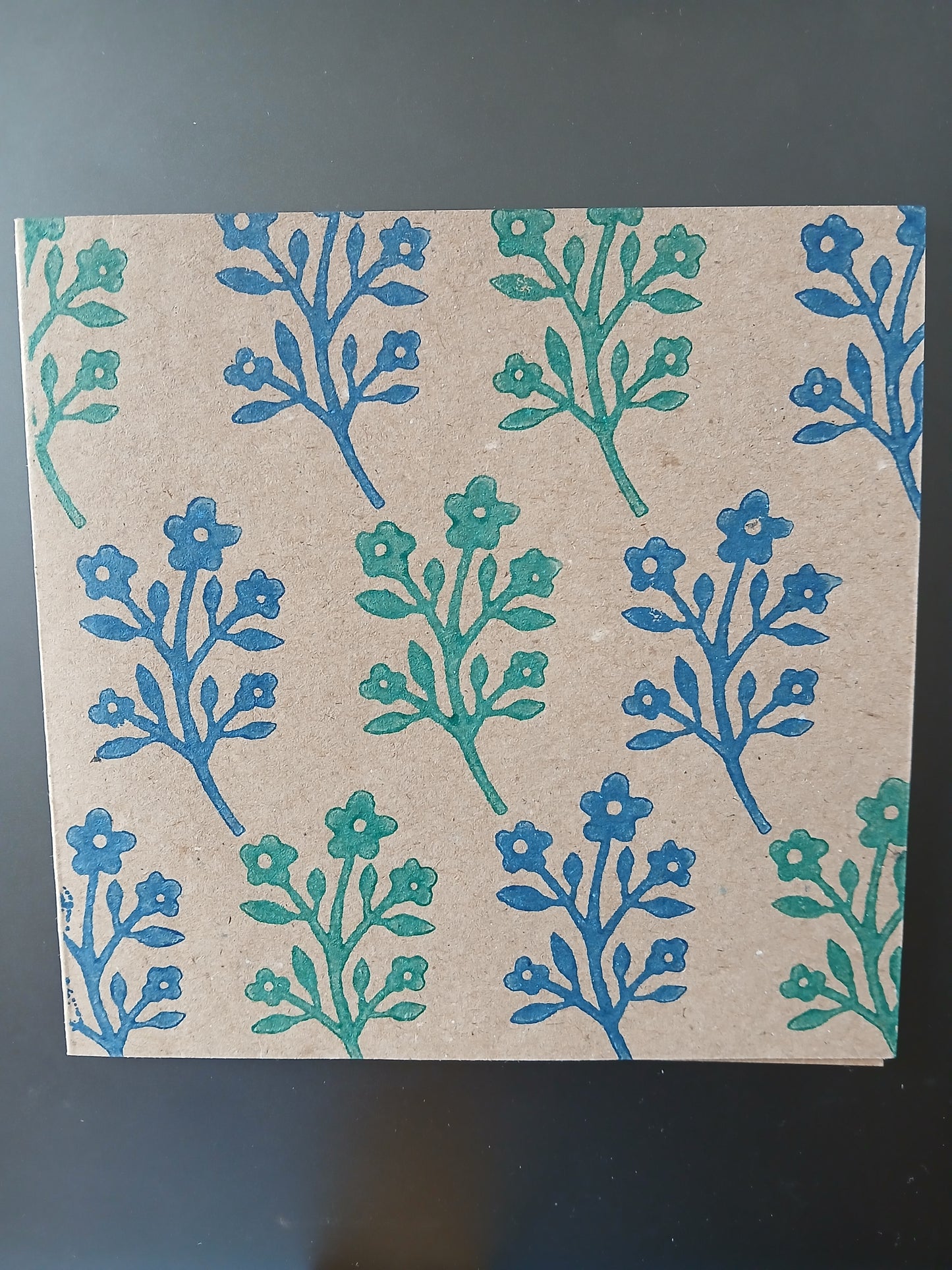 Flower Bunch in Teal & Brilliant Blue on brown card