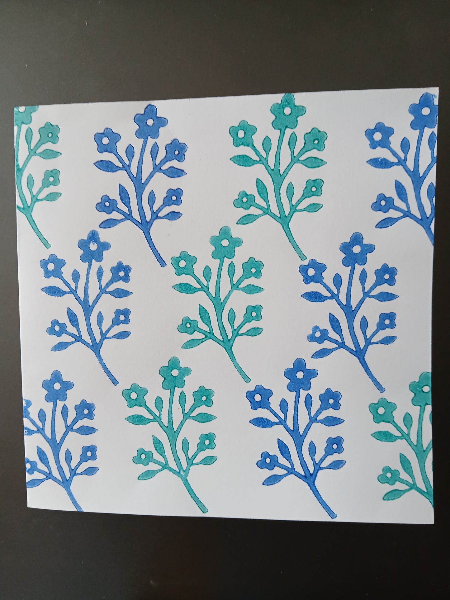 Flower Bunch in Teal & Brilliant Blue on white card