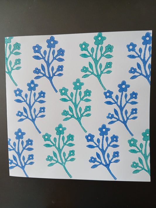 Flower Bunch in Teal & Brilliant Blue on white card