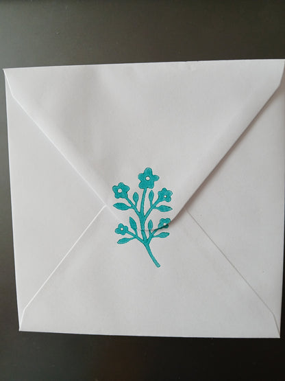 Flower Bunch in Teal & Brilliant Blue on white card